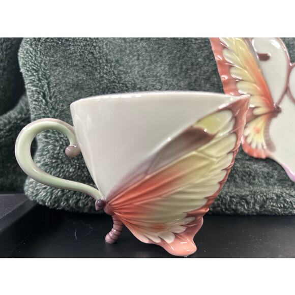 STUNNING Franz Porcelain Butterfly Cup Saucer Spoon New in Box - Picture 7 of 14